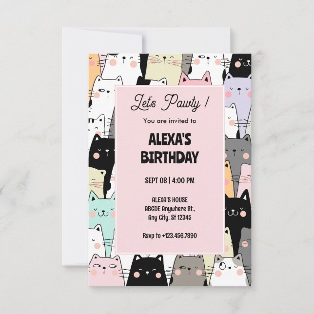 Funny cat pattern birthday invitation (Front)