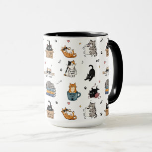 Funny Cat Pattern Mug, Cute Cat Lover Coffee Mug
