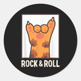 Funny Cat Paw Rock And Roll Music Lover Mum Dad Ki Classic Round Sticker