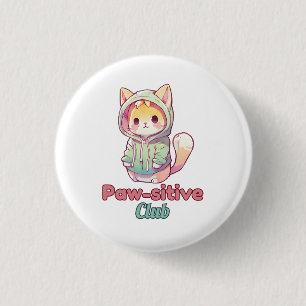 Funny Cat Paw‑sitive Club – Cute Hoodie Kitty  3 Cm Round Badge