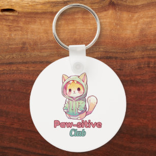 Funny Cat Paw‑sitive Club – Cute Hoodie Kitty Key Ring
