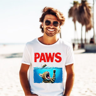 Funny Cat PAWS Jaws Parody T-Shirt