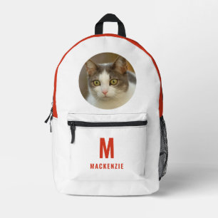 Funny Cat Pet Photo Orange Monogram Personalised Printed Backpack