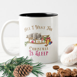 Funny Cat Pets Watercolor All I Want For Christmas Two-Tone Coffee Mug
