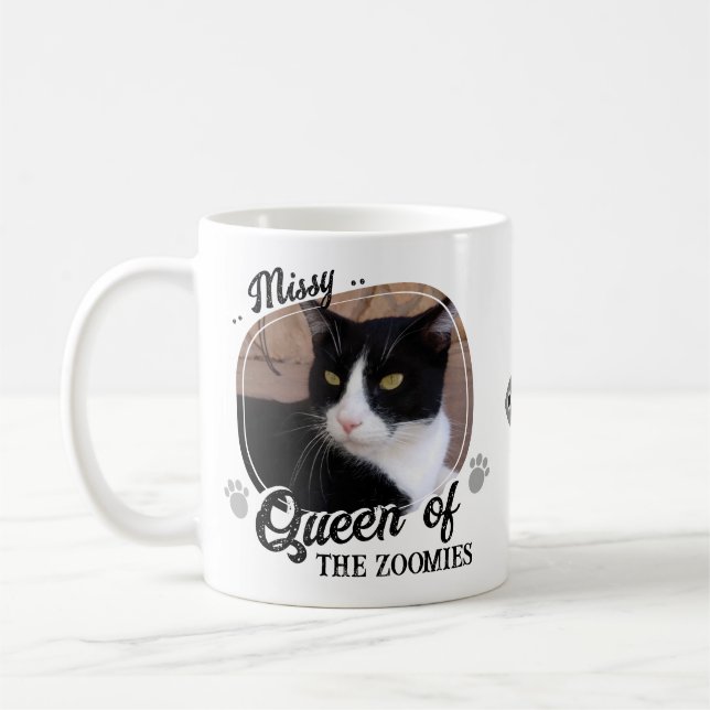 Funny Cat Photo Queen Of Zoomies Coffee Mug (Left)