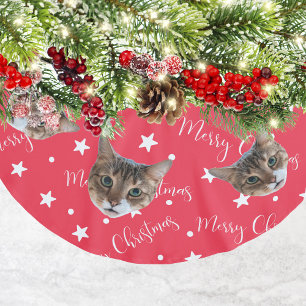 Funny Cat Photo Red Christmas Brushed Polyester Tree Skirt