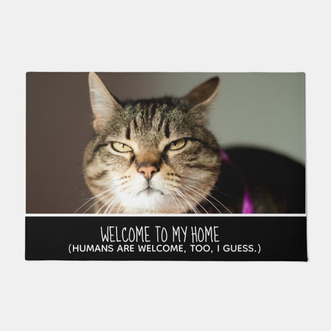 Funny Cat Photo Welcome to My Home Humans Welcome Doormat (Front)