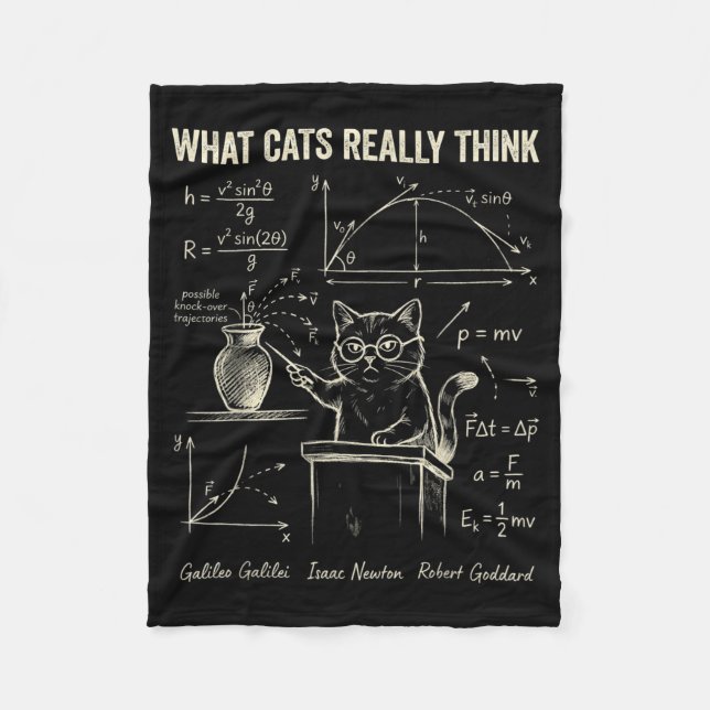 Funny Cat Physics Humour What Cats Think for Men Fleece Blanket (Front)