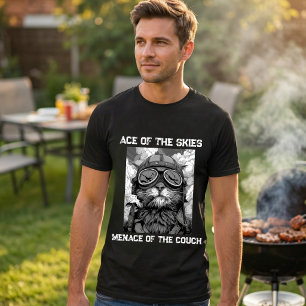Funny Cat Pilot Ace of the Skies Menace Couch T-Shirt