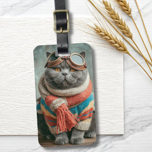Funny Cat Pilot Aviator Cool Aviation Personalised Luggage Tag