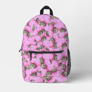 Funny Cat Pink Printed Backpack