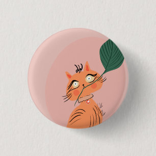Funny Cat Plant Leaf Cartoon 3 Cm Round Badge