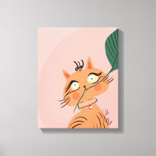  Funny Cat Plant Leaf Cartoon    Canvas Print