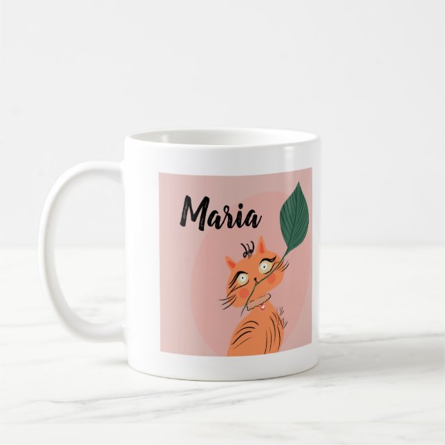  Funny Cat Plant Leaf Cartoon  Coffee Mug (Left)
