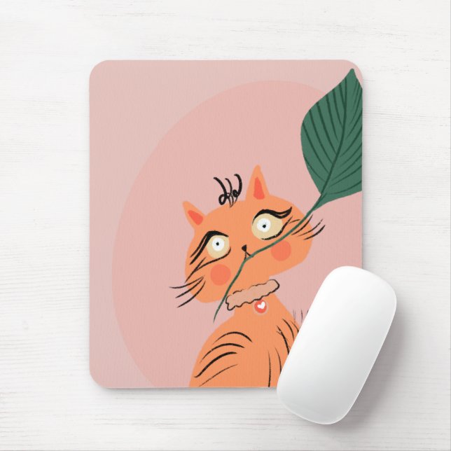  Funny Cat Plant Leaf Cartoon     Mouse Mat (With Mouse)