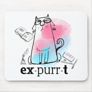 Funny Cat Play on Words Expurrt Cute cartoon Mouse Mat