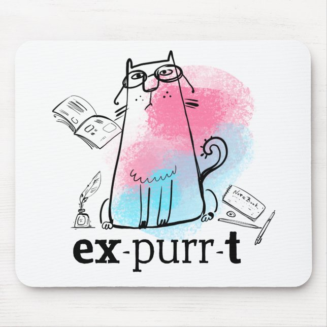 Funny Cat Play on Words Expurrt Cute cartoon Mouse Mat (Front)
