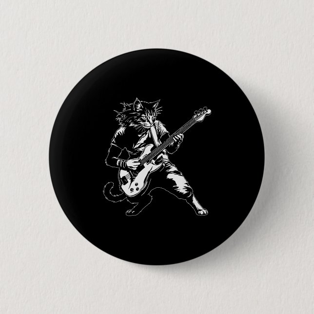 Funny Cat Playing B Guitar Rock Music Lover Musici 6 Cm Round Badge (Front)