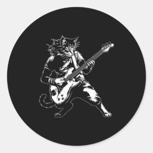 Funny Cat Playing B Guitar Rock Music Lover Musici Classic Round Sticker