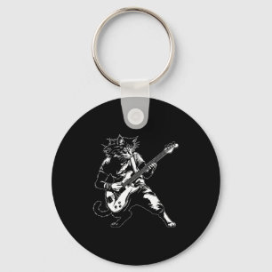 Funny Cat Playing B Guitar Rock Music Lover Musici Key Ring