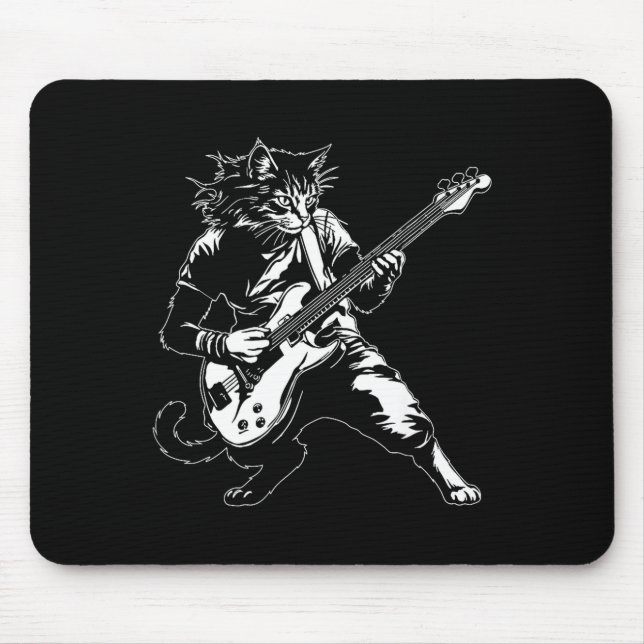 Funny Cat Playing B Guitar Rock Music Lover Musici Mouse Mat (Front)