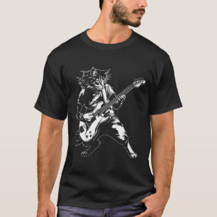 Funny Cat Playing B Guitar Rock Music Lover Musici T-Shirt