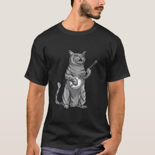 Funny Cat Playing Banjo Bluegrass Cool Musician Gi T-Shirt
