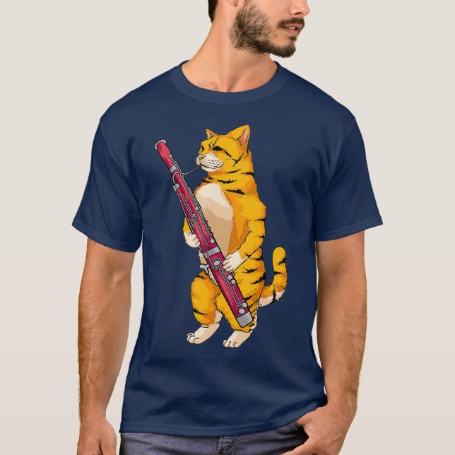 Funny Cat Playing Bassoon  Cool Animal Lover T-Shirt (Front)