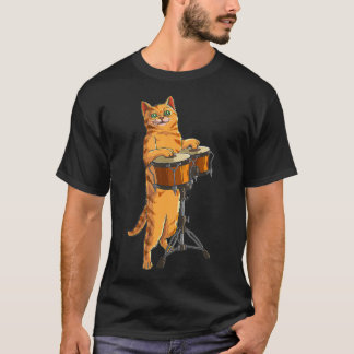Funny Cat Playing Bongo Cool Percussion Gift T-Shirt