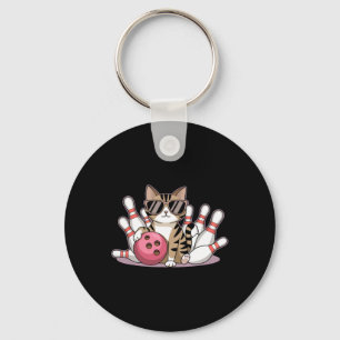 Funny Cat Playing Bowling Cool Cat With Sungles  Key Ring