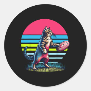 Funny Cat Playing Disc Golf. Disc Golf And Cats Lo Classic Round Sticker