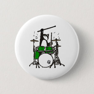 Funny Cat Playing Drums 6 Cm Round Badge