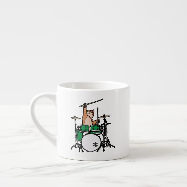 Funny Cat Playing Drums, Cat Drummer, Drummer Gift Espresso Cup (Left)