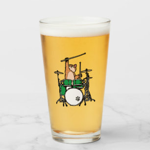 Funny Cat Playing Drums, Cat Drummer, Drummer Gift Glass