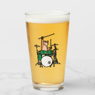 Funny Cat Playing Drums, Cat Drummer, Drummer Gift Glass