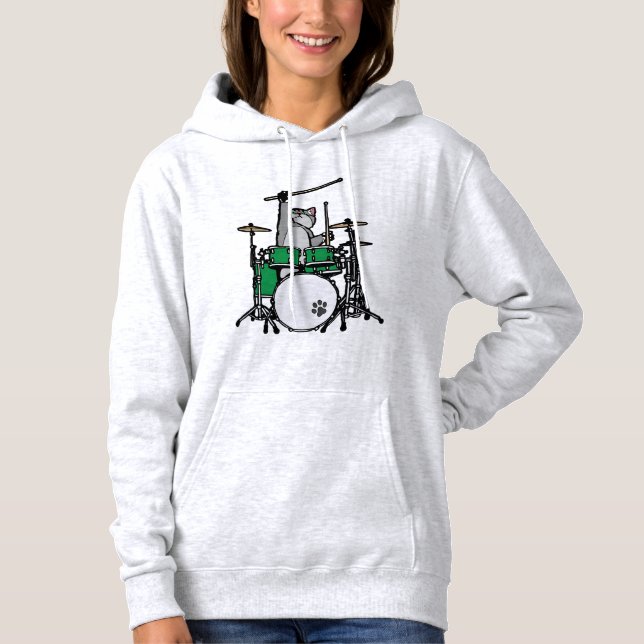 Funny Cat Playing Drums, Cat Drummer Hoodie (Front)
