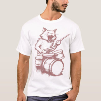 Funny Cat Playing Drums Drumming Drummer Music T-Shirt