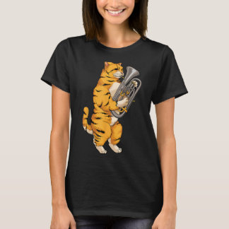 Funny Cat Playing Euphonium Cool Love Animal Music T-Shirt