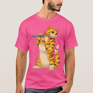 Funny Cat Playing Flute Cool Animal Musician Flut T-Shirt