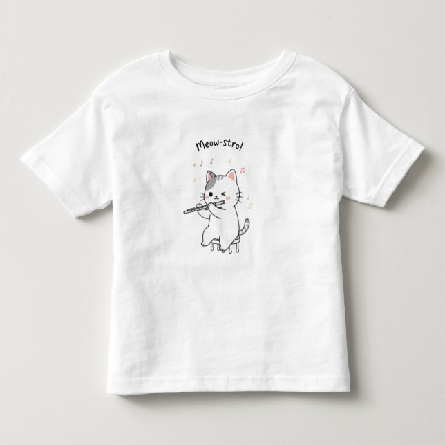 Funny Cat Playing Flute Toddler Tops (Front)