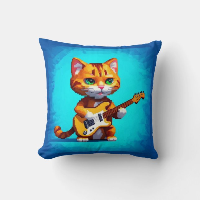 Funny Cat Playing Guitar  Cushion (Front)