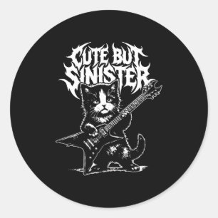 Funny cat playing guitar guitarist rock and roll classic round sticker