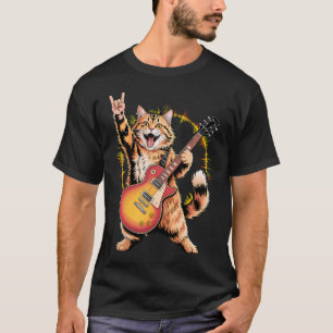 Funny Cat Playing Guitar Guitarist Rock And T-Shirt