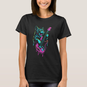 Funny Cat Playing Guitar Rock and Roll Drip Retro T-Shirt