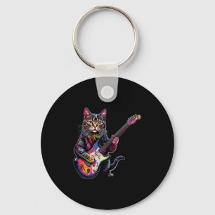 Funny Cat Playing Guitar Rock And Roll Gifts Men W Key Ring