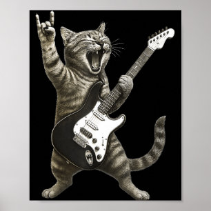 Funny Cat Playing Guitar Rock And Roll Gifts Men W Poster