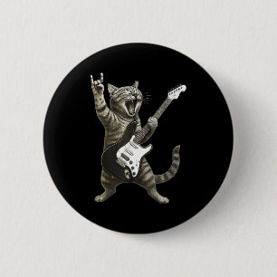 Funny Cat Playing Guitar Rock And Roll Men Women K 6 Cm Round Badge