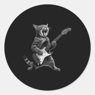 Funny Cat Playing Guitar Rock And Roll Men Women K Classic Round Sticker