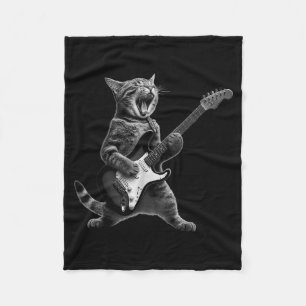 Funny Cat Playing Guitar Rock And Roll Men Women K Fleece Blanket