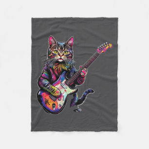 Funny Cat Playing Guitar Rock And Roll Men Women K Fleece Blanket